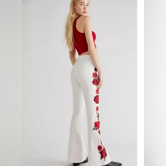 Free People × Driftwood Farrah Embroidered Flare Jeans Size 26 - Picture 4 of 7